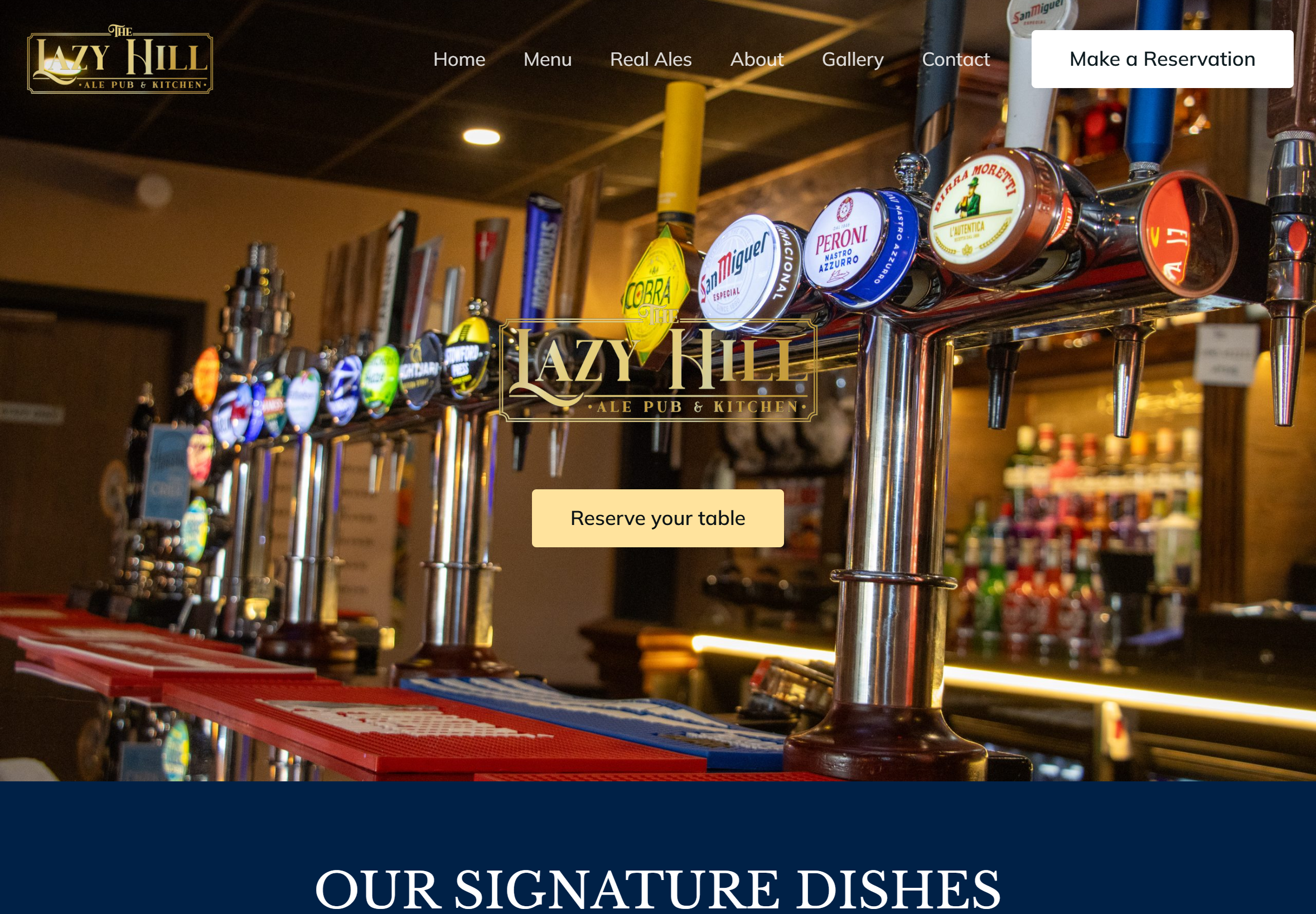 Screenshot of website homepage of Lazy Hill Tavern